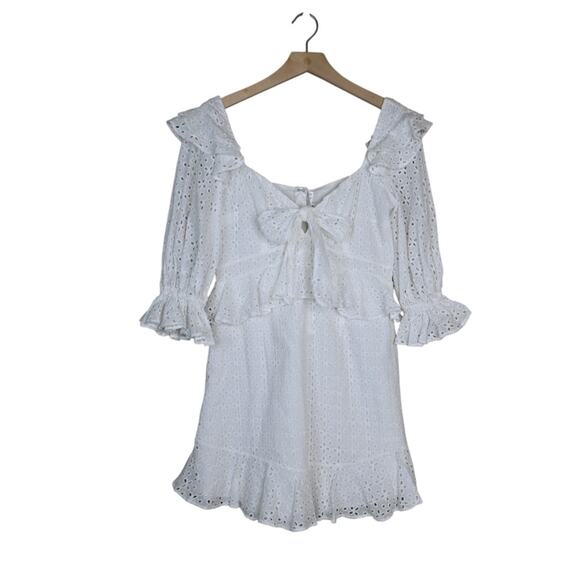 Angel Biba Dresses & Skirts - Indikah by Angel Biba Womens M White Eyelet Ruffle Mini Dress NEW